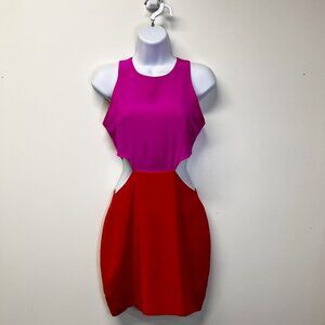 Revolve Naven Size Small (S) Silk Fuchsia Pink & Red Color-block Mini Dress
